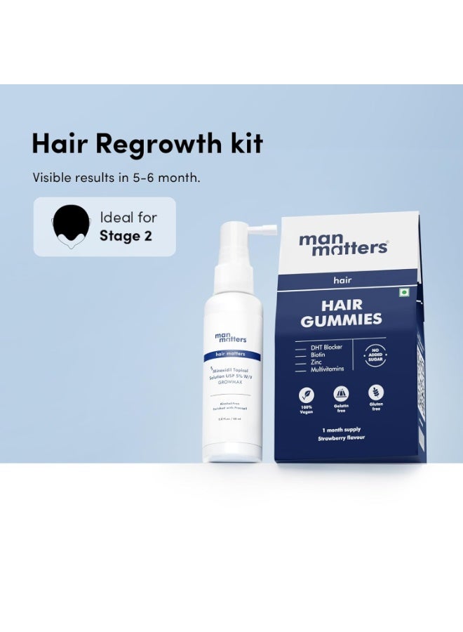 مان ماترز مجموعة مان ماترز لعلاج تساقط الشعر المرحلة الثانية | مينوكسيديل مع بروكابيل 60 مل مع حلوى البيوتين للشعر 30 قطعة | يحفز بصيلات الشعر ويغذي الشعر ويعزز نموه. - Image 3